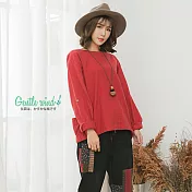 【Gentle wind】側口袋鬆緊襬寬上衣(2色)-F_FREE紅