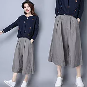 【NUMI】森-文藝氣質上衣套組(灰色寬褲)-(M-2XL可選)L灰色寬褲