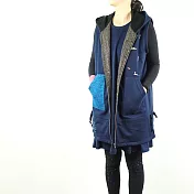 ：Urb.【雙面背心外套】門前小河+紙船水草FREE深藍+黑色