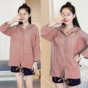 【A.Cheter】簡約純色連帽抽繩防曬罩衫100108F粉紅