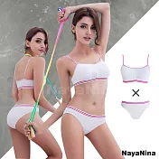 【Naya Nina】超彈力無鋼圈運動內衣褲組(細肩+三角)-白S白