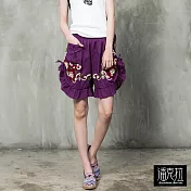 【潘克拉】繡花五分寬口褲-F　FREE山竹