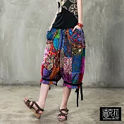 【潘克拉】尼泊爾拼布綁腿七分褲-F　FREE拼布
