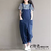 【初色】復古文藝風休閒吊帶褲-深藍色-90018(M-2XL可選)M深藍色