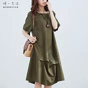 【慢。生活】深淺刺繡層次連身裙-F　FREE綠