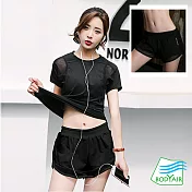 【BODYAIR嚴選】透色軟紗防走光短褲(瑜珈.慢跑.運動)M黑