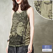 【潘克拉】泰國插畫捲背心(大佛)-F　FREE軍綠