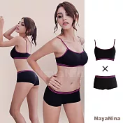 【Naya Nina】超彈力無鋼圈運動內衣褲組(細肩+平口)-黑S黑