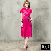 【潘克拉】彩線繡花旗袍式捲洋裝-F FREE桃