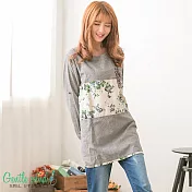 【Gentle wind】典雅花布拼棉麻上衣-F　FREE黑