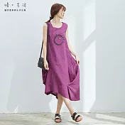 【慢。生活】花圈圖騰木釦背心裙-F　FREE紫紅