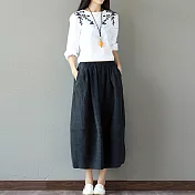 【A.Cheter】日系原生棉麻純色口袋寬鬆長裙100611FREE黑