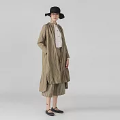旅途原品_婉言 原創設計2019秋裝新款金屬絲混紡長款A擺風衣外套-S/M/L/XL L卡其