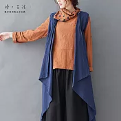 【慢。生活】垂墜棉麻長罩衫外套-F　FREE深藍