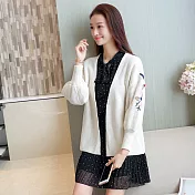 【MsMore】簡約刺繡開襟短版毛織長袖外套100601FREE白