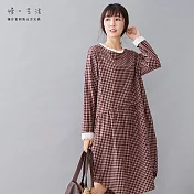 【慢。生活】田園風蕾絲格紋連身裙-F　FREE紅格