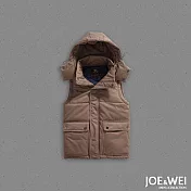 【JOE & WEI】可拆連帽鋪棉背心-M-L　M卡其
