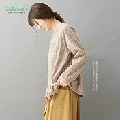 【Gentle wind】蕾絲拼接柔棉寬上衣-F 500408　FREE卡其
