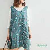 【Gentle wind】單邊抓皺棉麻背心裙-F　FREE綠色