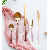 【EZlife】歐式精緻304不鏽鋼餐具五件組櫻花粉金
