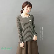 【Gentle wind】蕾絲領口橫條紋T-F T5036　FREE深咖
