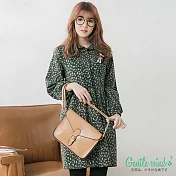 【Gentle wind】印花抓皺襯衫洋裝-F　FREE綠色