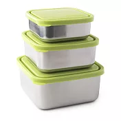 美國U Konserve 方形不鏽鋼便當盒 大中小三件套組清新草綠