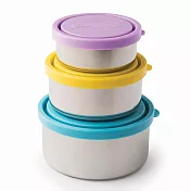 美國U Konserve 圓形不鏽鋼點心盒 大中小三件套組 繽紛世界(粉紫,黃,水藍)繽紛世界