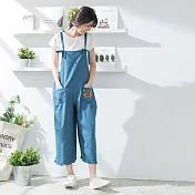【慢。生活】刺繡口袋吊帶連身褲-F 30251　FREE淺藍