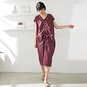 【慢。生活】抽繩抓皺繭型連身裙-F 1731　FREE紫紅