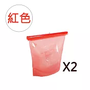 【E.dot】環保矽膠耐冷耐熱食物保鮮密封袋1000ml(2入)紅色