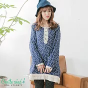 【Gentle wind】點點蕾絲領襬上衣-M-XL　M藍色