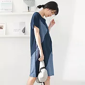 【慢。生活】幾何拼接棉料連身裙-M-XL 2135　M藍色