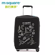 m square 加厚款李箱套-世界風情20吋酷黑