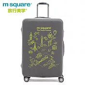 m square 加厚款李箱套-世界風情28吋灰色