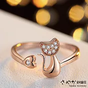【Sayaka紗彌佳】925純銀 華麗喵喵公主鑲鑽開口戒-玫瑰金 -玫瑰金