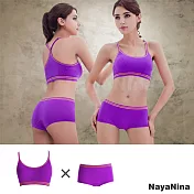【Naya Nina】運動內衣 中度運動無鋼圈內衣褲組(Y背+平口)-紫S紫