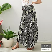 【潘克拉】大象印花綁腰長裙-F T118SM　FREE黑色