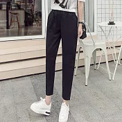 【A.Cheter】棉麻百搭剪接設計鬆緊腰修身九分休閒褲102080M黑