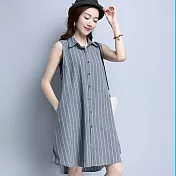 【A.Cheter】知性俏麗兩穿條紋棉麻感設計背心洋裝102102L灰