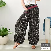 【潘克拉】編織腰頭花紋燈籠褲-F TM853　FREE黑色
