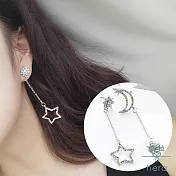 【Hera】赫拉 歐美簡約不對稱幾何五角星耳針耳環-4款水鑽星月