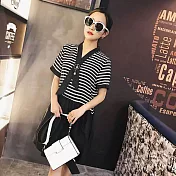 【MsMore】條紋拼接蝴蝶領洋裝102177M黑