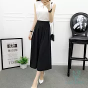 【Lockers 木櫃】 修身顯瘦高腰時尚潮流雪紡闊腿褲-2色黑色