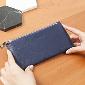 CHENSON 4卡2鈔 超薄牛皮長夾 深藍(W00882-6)