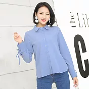 【MsMore】韓款袖口蝴蝶結長袖襯衫101935F藍