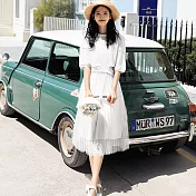 【MsMore】兩件式針織上衣+網紗背心長洋裝套裝102358F白