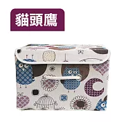 【E.dot】日式棉麻印花可掀蓋摺疊收納箱(大) 貓頭鷹