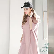 【Lockers 木櫃】 寬鬆大碼中長款粉色休閒T恤(粉紅色)