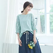 【慢。生活】花朵鏤空袖上衣-F 20324　FREE粉綠